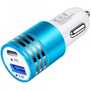 Hama 183309PDCC Car Charger USB-C PD/QC 30W Plus USB Type C to Lightning Cable Blue And White