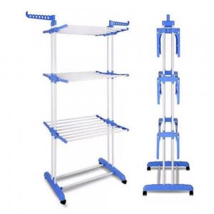 Three Layer Clothes Rack Hanger With Wheels White/Blue Medium Blue One Size