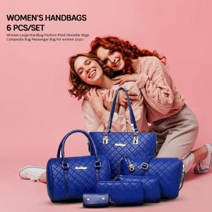 Womens Handbags 6 Pcs Set Women Large Handbag Fashion Plaid Shoulder Bags Composite Bag Messenger Bag, Blue