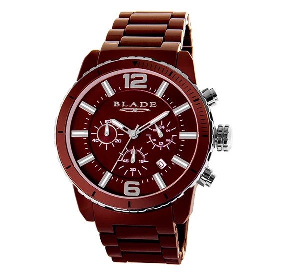 Blade Mens Ceracro 44mm Brown Ceramic Case and Band Stainless Steel Bezel Chronograph Watch, 3572G3SOO