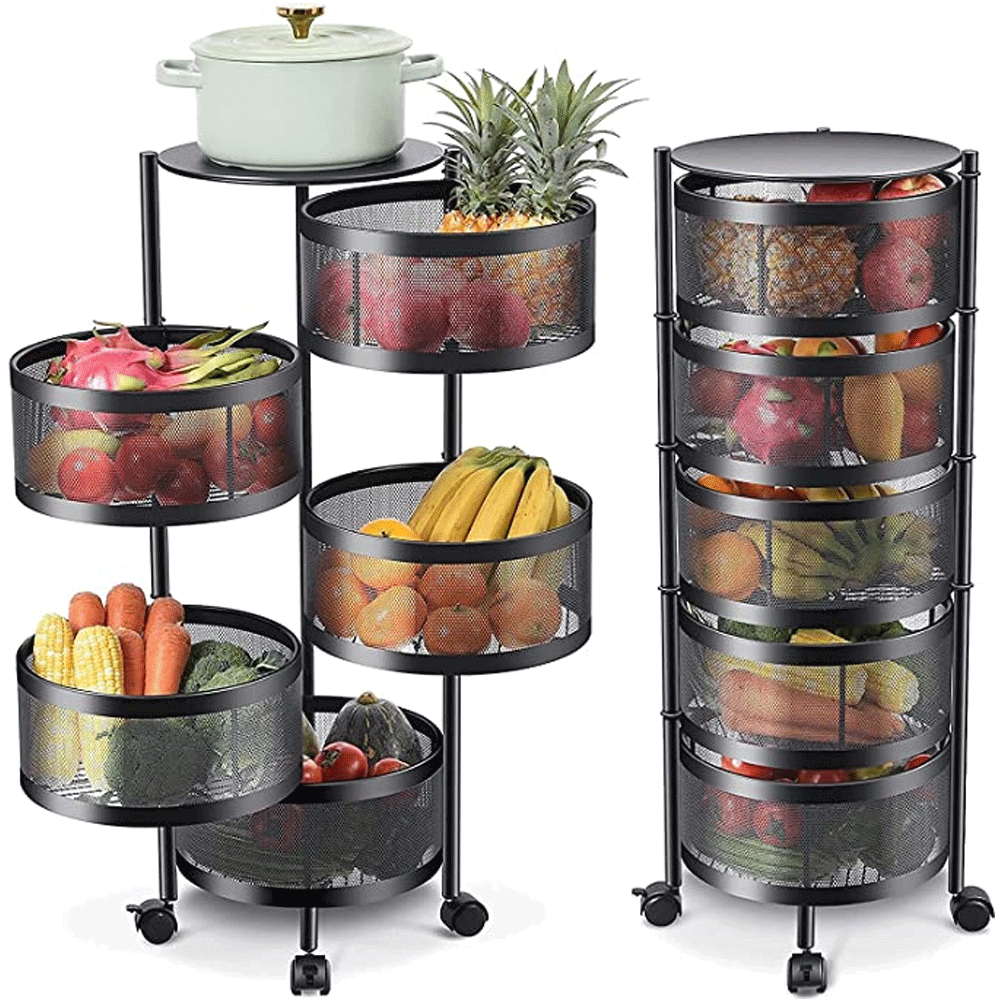 Five Layer Kitchen Storage Shelf Rotatable Steel Rack 4 Movable Wheels Multicolor