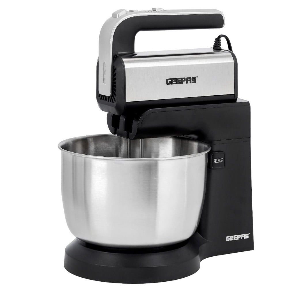 Geepas GSM43043 Stand Mixer Capacity Stainless Steel Rotating Bowl 3L Silver with Black
