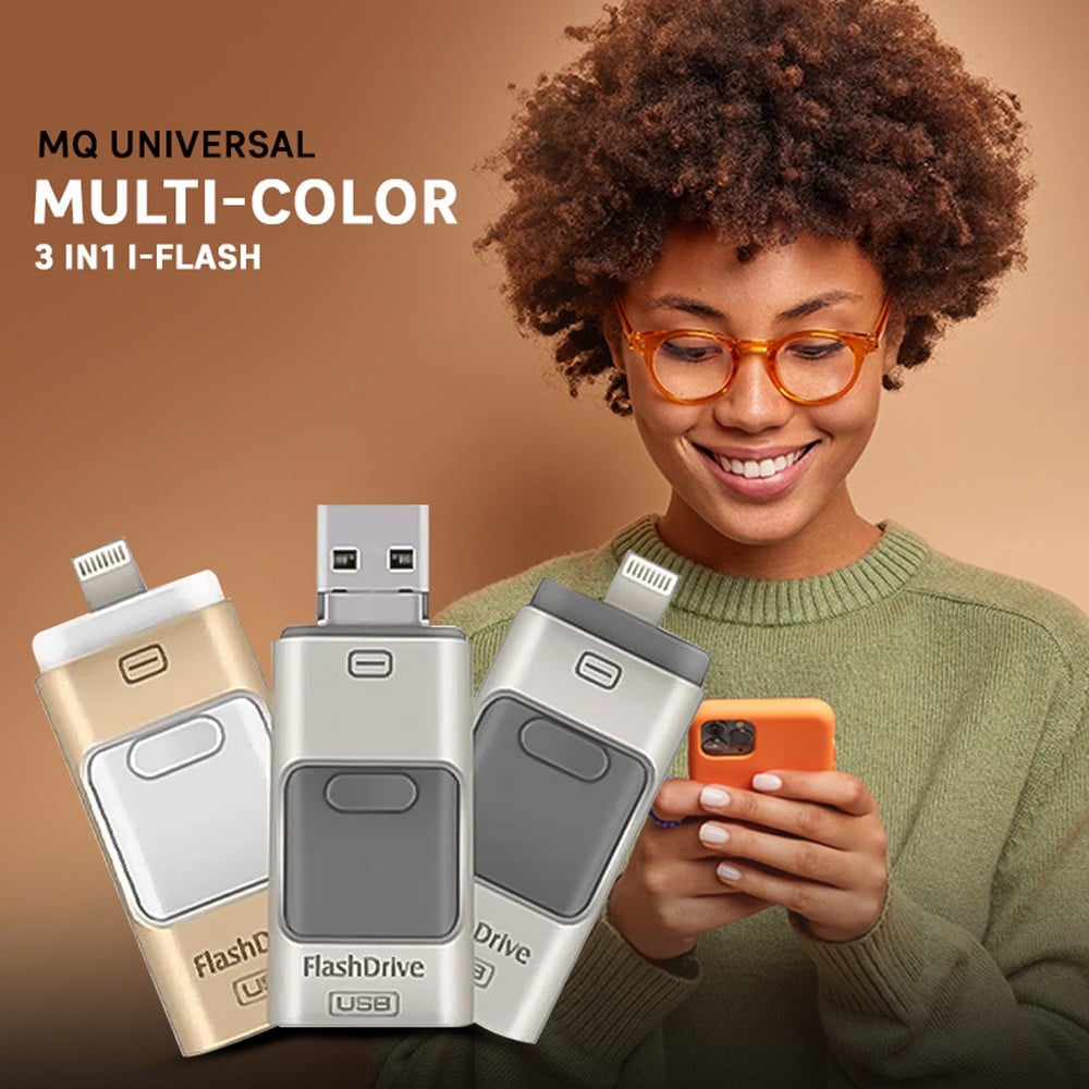 MQ Universal Multi-Color 3 In1 i-Flash 256GB OTG USB Flash Drive For Android, iOS, Laptop & PC