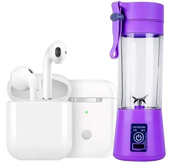 2 in 1 Bundle I12 TWS Bluetooth Earphone with Rechargeable Battery Juice Blender