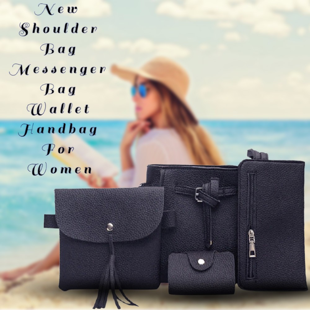 Generic Fashion Four Piece Shoulder Bag Messenger Bag Wallet Handbag For Women, Black