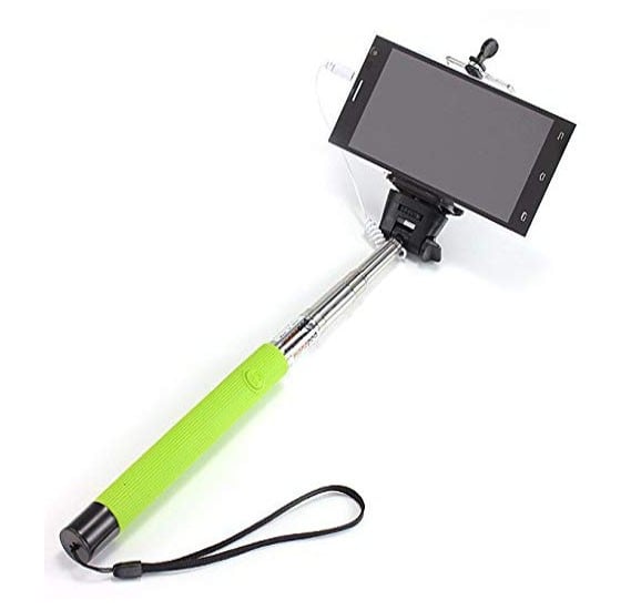 Cable Take Pole Selfie Stick Wired Monopod for Apple and Android Smartphone - GREEN
