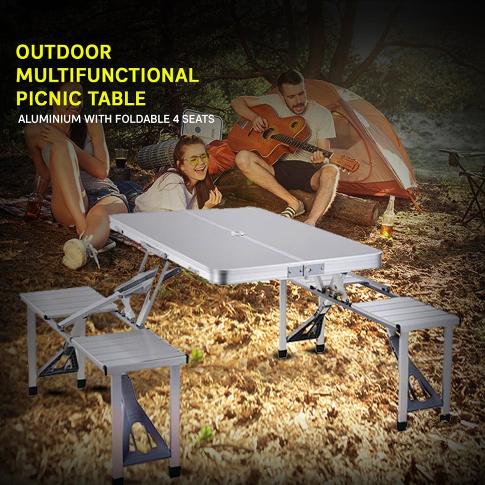 Outdoor Multifunctional Picnic Table,  Aluminium With Foldable 4 Seats FS-3695