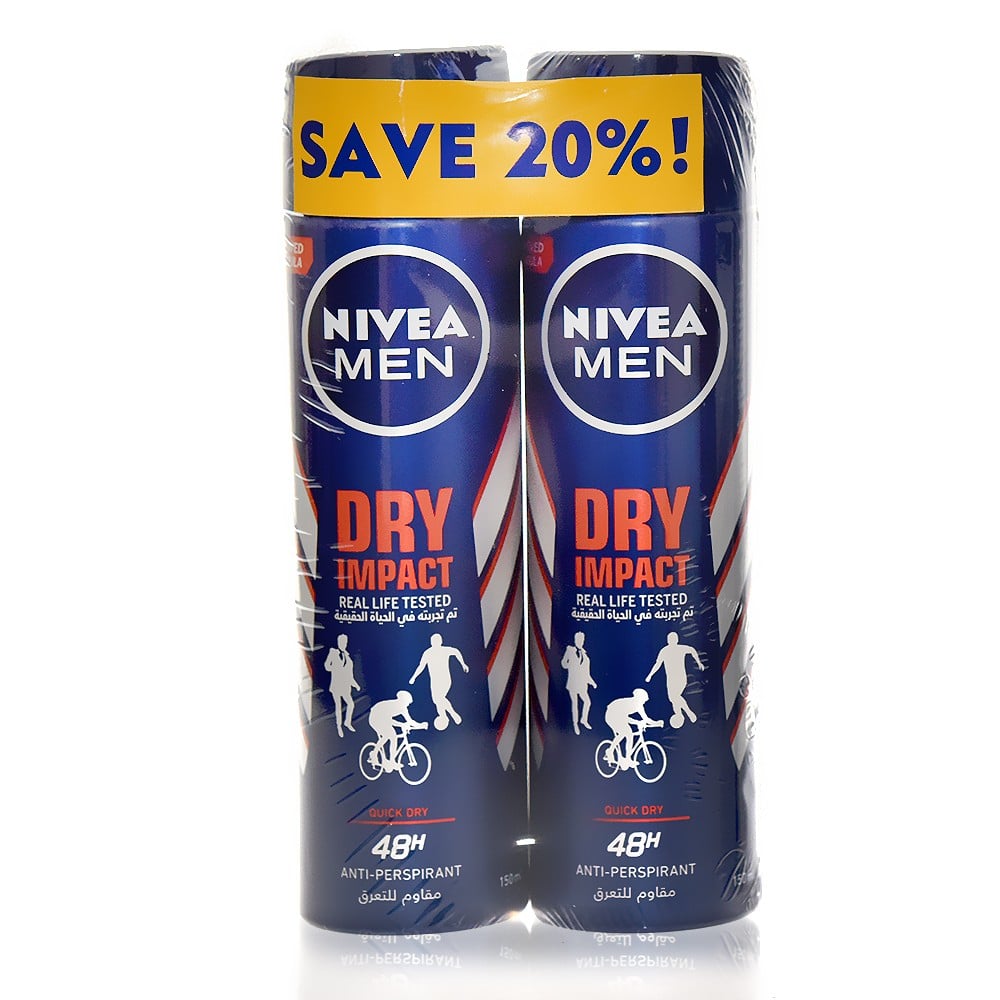 Nivea Buy 1 Get 1 Dry Impact deodorant spray for Men, 150ml x 2