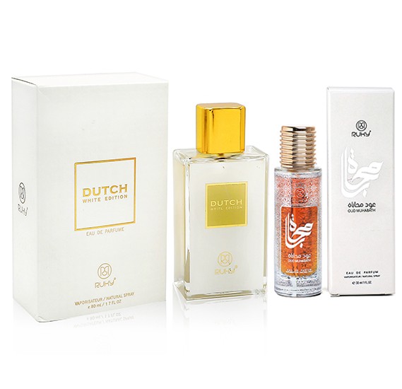 Ruky Dutch White Unisex 80ml+ Ruky Oud Muhabath Eau De Perfume 30ml