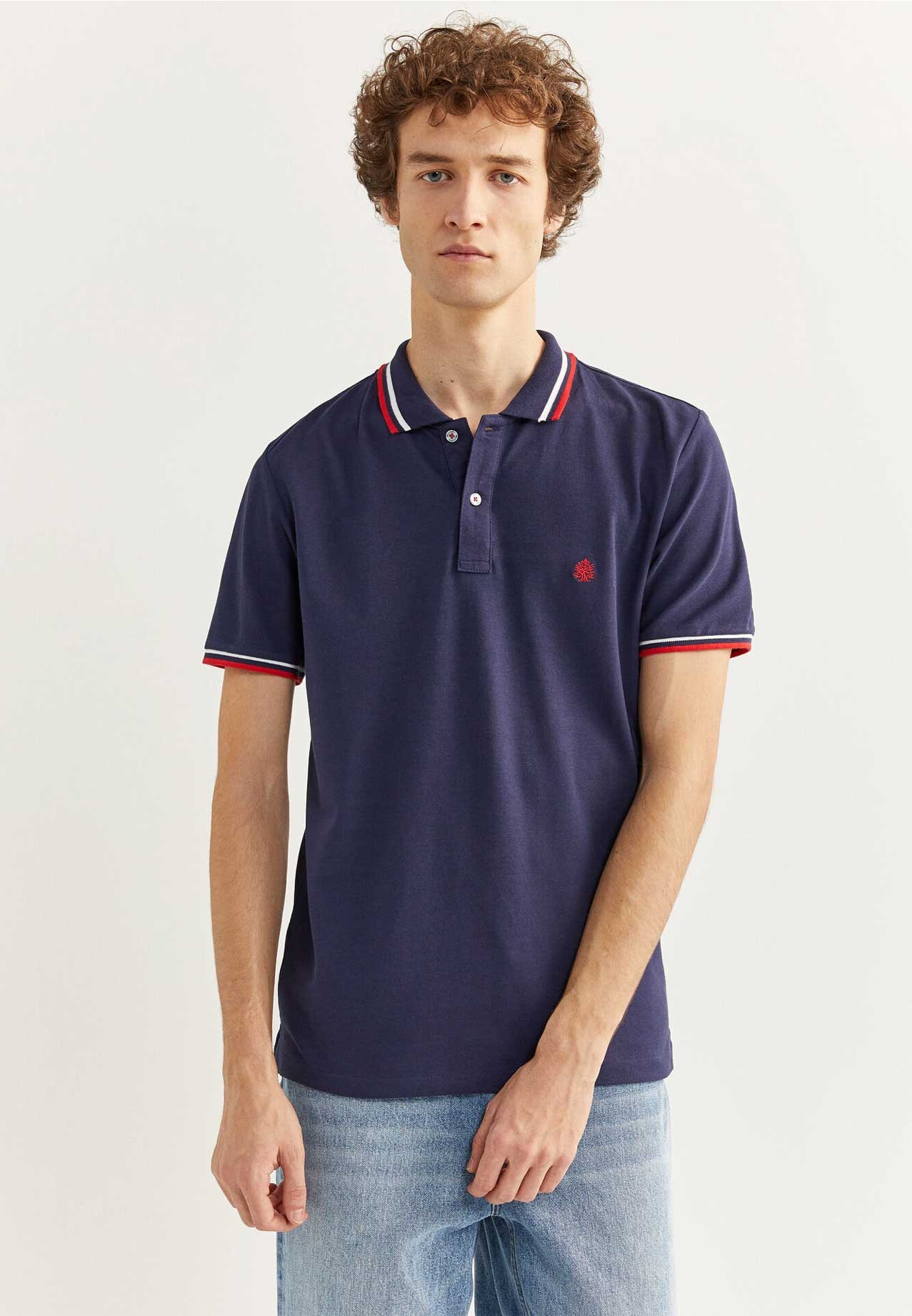 Buy Springfield Polo T-Shirt Basic Slim Fit Blue with Red Line Blue ...