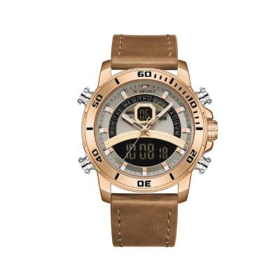 Naviforce NF9181L Leather Analog And Digital Wrist Watch Rose Gold