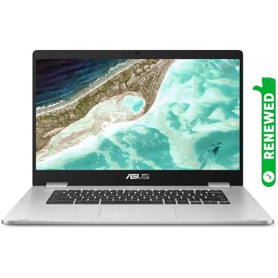 Asus Chromebook C523 Laptop 15.6 inch HD Nano Edge Display with 180 Degree Hinge Intel CPU N3350@1.10GHz Celeron Processor 4GB RAM 64GB Storage Silver, Renewed