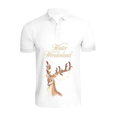 BYFT 110101010629 Holiday Themed Embroidered Cotton T-Shirt Winter Wonderland Deer Unisex Personalized Polo Neck T-Shirt White XL
