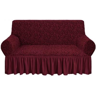 Fabienne CC77MRN Jacquard Fabric Stretchable Two Seater Sofa Cover Maroon