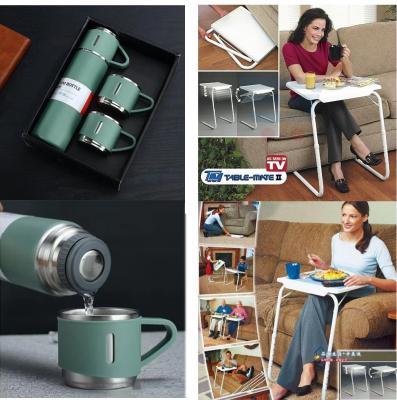 Coffee Thermos flask  Portable Hot or Cold Water Bottle With 2 Cups Set And Table Mate II Folding Table, For Home Office Laptop Dining Reading