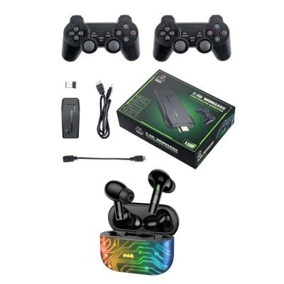 Blulory Classic M8 Game Stick 4K Game Console kit with Touchmate Gaming Pro Earbuds BM-TWS250