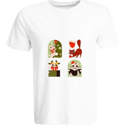 BYFT 110101009774 Holiday Themed Printed Cotton T-Shirt Christmas Cats Unisex Personalized Round Neck T-Shirt White Medium