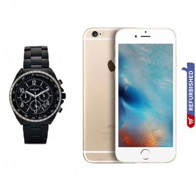 BUY Police Black Stainless Steel Chronograph Watch For Men, PL14343JSBS-02MA  and GET Apple iPhone 6 1GB RAM 64GB Storage 4G LTE, Gold- Refurbished FREE