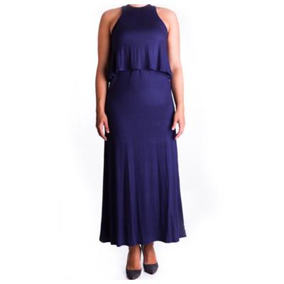 Mama Basics  Double Layer Long Maternity & Nursing Dress Navy Blue, Medium