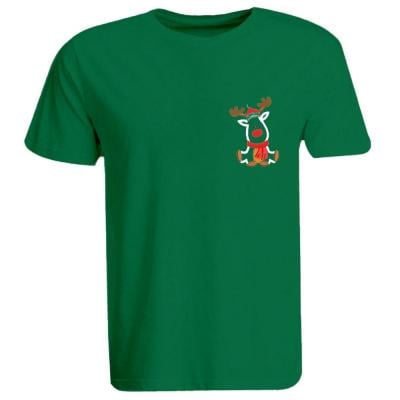 BYFT 110101008842 Holiday Themed Embroidered Cotton T shirt Reindeer With Christmas Cap Personalized Round Neck T shirt Green Small 