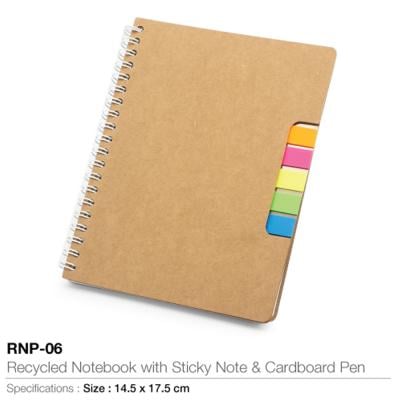 Recycled Promotional Notebook with Sticky Note & Pen, RNP-06