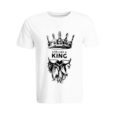 BYFT 110101010358 Printed Cotton T-shirt Live Like A King Personalized Polo Neck T-shirt For Men White Large