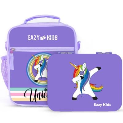 Eazy Kids EZ_CBLB01_PU Boxes With Insulated Lunch Bag Combo Baby Unicorn, Purple