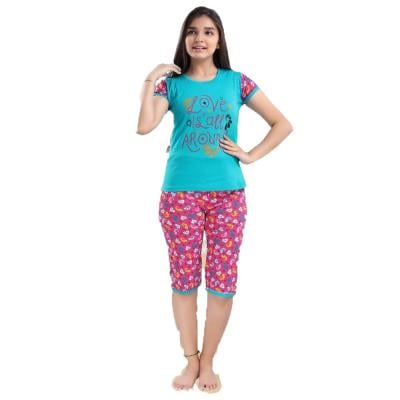 Fiaba Kaftan and Pyjama Set for Girls Pink and Blue