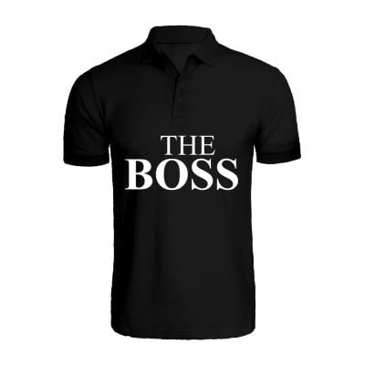 BYFT 110101010779 Printed Cotton T-shirt The Boss Personalized Polo Neck T-shirt For Men Black XL