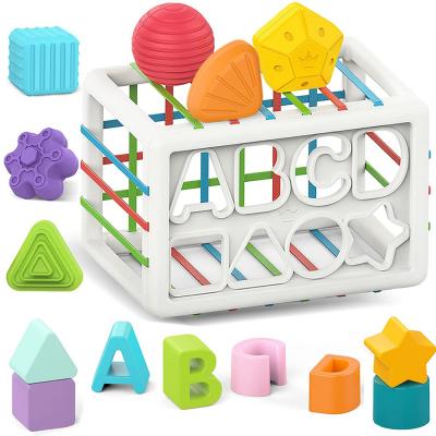 Huanger HE0209 Baby Shape Sorting and Educational Toy Including Colorful Elastic Bands Sensory Bin with 14 Pcs