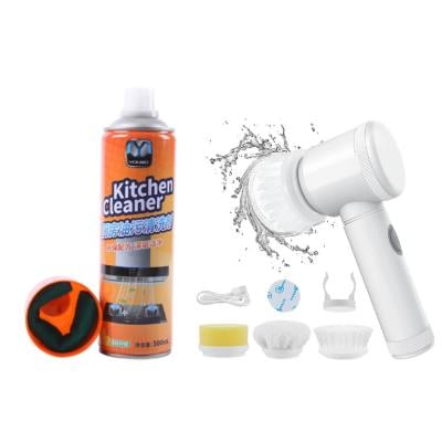 2 in 1 Bundle Generic High Quality Kitchen Cleaner Foam Spray 360ML and 5 in 1 Electric Spin Scrubber Rechargeable Cleaning Tools,Grout Brush, Electric Cleaning Brush with 3 Brush Heads, Electric Scrubber Suitable for Bathroom Wall Tiles Floor Bathtub Kitchen