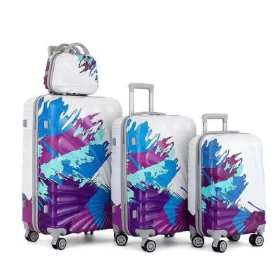 Printed Light Weight Abs Luggage  Hard Case Trolley Bag  4 Pcs Set  Print Blue