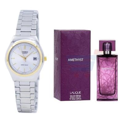 2 In 1 Combo Offer Casio LTP-1170G-7ARDF Analog Quartz Womens Watch With Lalique Amethyst 100ml Perfume For Women