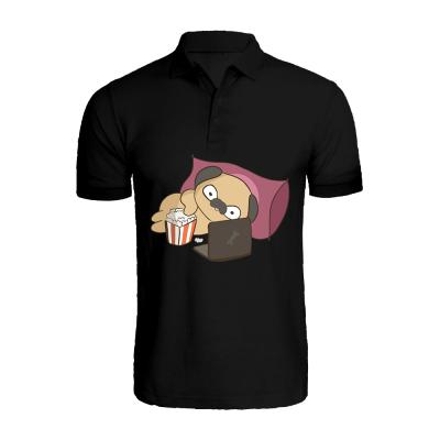 BYFT 110101011232 Printed Cotton T-shirt Binge Watching Pug Personalized Polo Neck T-shirt For Men Black XXL