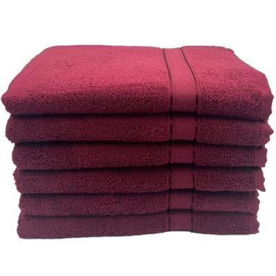 BYFT 110101007961 Daffodil - Bath Towel 70x140 cm - Set of 6 - Burgundy - 100% Cotton
