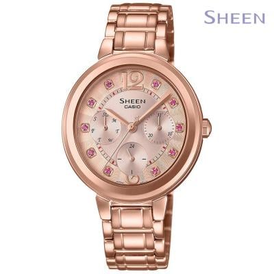 Sheen Analog Rose Gold Stainless Steel Watch For Women, SHE-3048PG-4BUDR