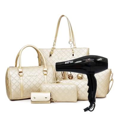 Buy Womens Handbags 6 Pcs Set Women Large Handbag Fashion Plaid Shoulder Bags Composite Bag Messenger Bag, Beige Get Free Borren Ionic Turbo Profession Hair Dryer BR-2046 4000W
