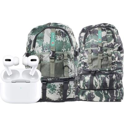 3 In 1 Army Travel Backpack, Digital Camouflage, Camouflage And TWS Airpod Pro 3 Bluetooth Earphones Wireless Headset, White