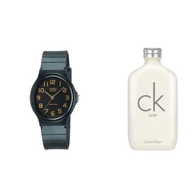 2 in 1 Casio Resin Band Watch For Men, MQ-24-1B2LDF and CK One Edt 100ml Perfume for Unisex