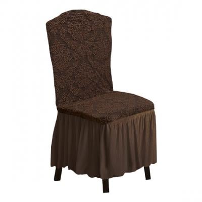 Fabienne CC35CHOCBRN Woven Jacquard Dining Chair Cover Stretch Fit Chocolate Brown