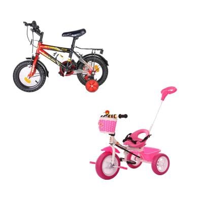 2 in 1 12inch Bicycle for baby Boy and COOLBABY 3 In 1 Kids Tricycles For 1.5-6 Years Old Baby Trike 3 Wheel Bike Boys Girls 3 Wheels Toddler Tricycle ,Pink