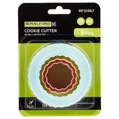 Royalford RF10967 3pc Double Side Round Cookie Cutter Multicolor 1x36