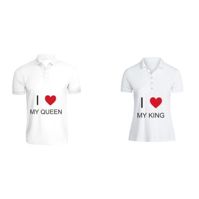 BYFT 110101009299 Holiday Themed Printed Cotton I Love My King And Queen Personalized Polo Neck T-shirt For Couple White Small