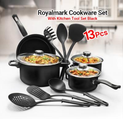 Royalmark 13 Pcs Cookware Set With Kitchen Tool Set Black - RMCW-9713 