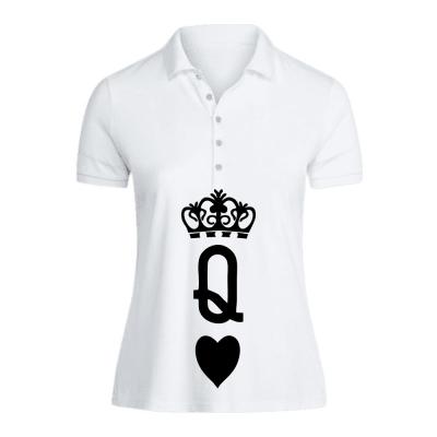 BYFT 110101011284 Holiday Themed Printed Cotton Crown Queen Heart Personalized Polo Neck T-Shirt For Women White 2XL