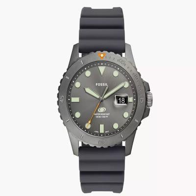 Fossil FS5994 Blue Dive Three Hand Date Grey Analogue Silicone Watch