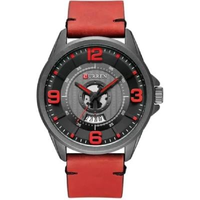 Curren 8305 Round Leather Wrist Watch Red