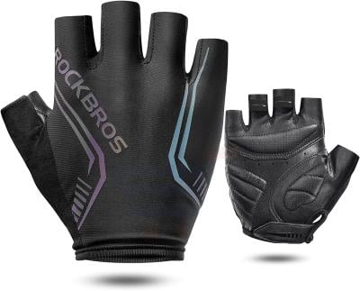 ROCKBROS Reflective Anti-Slip Shock-Absorbing Breathable Half Finger Cycling Gloves Large-Black