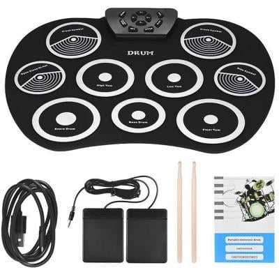 Portable Electronic Roll Up Drum Kit 9 Silicon Pads USB for Kids
