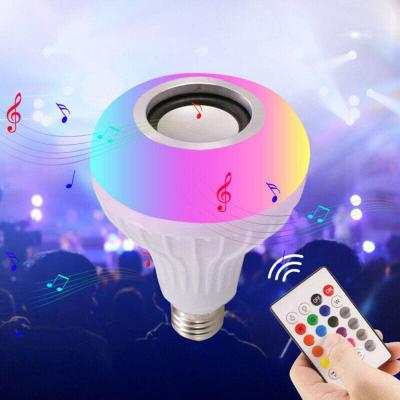 LED Light Bulb Bluetooth Music Play Speaker 12W E27 RGB Changing Lamp Smart Wireless Stereo Audio with Remote Control, White